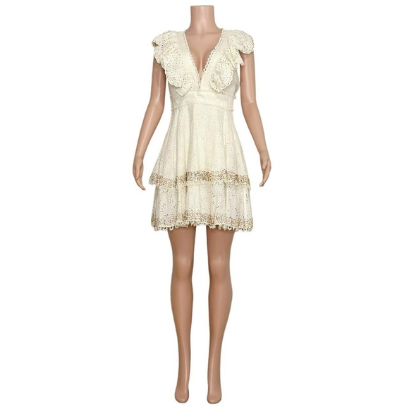 FARM RIO Eyelet Beaded Mini Dress, Off White, XS - Picture 9 of 15